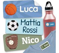 melu kids® Etichette Adesive Personalizzate (60 pezzi, Sport) - Etichette Per Vestiti e Oggetti, Sticker Personalizzabili Resistenti all'Natura Per Scuola e Asilo