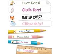 melu kids® Etichette Adesive Personalizzate per Scuola (150 pezzi) - Adesivi Personalizzabili per Penne, Matite e Cancelleria, Resistenti all'Acqua - Bianco