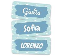 melu kids® Etichette adesive personalizzate per vestiti e altri articoli (60 pezzi) - Non è necessario stirare, adesivi con nome a prova di lavatrice - Nuvole