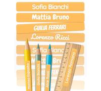 melu kids® Etichette Adesive Personalizzate Scuola [150, Arancione] - Etichette Adesive per Matite e Cancelleria - Etichette Personalizzate Scuola con Nome - Resistenti all'Acqua