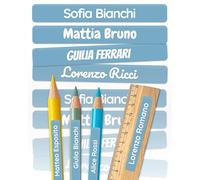 melu kids® Etichette Adesive Personalizzate Scuola [150, Blu] - Etichette Adesive per Matite e Cancelleria - Etichette Personalizzate Scuola con Nome - Resistenti all'Acqua
