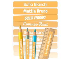 melu kids® Etichette Adesive Personalizzate Scuola [75, Arancione] - Etichette Adesive per Matite e Cancelleria - Etichette Personalizzate Scuola con Nome - Resistenti all'Acqua