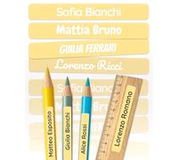 melu kids® Etichette Adesive Personalizzate Scuola [75, Giallo] - Etichette Adesive per Matite e Cancelleria - Etichette Personalizzate Scuola con Nome - Resistenti all'Acqua