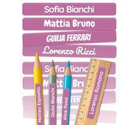 melu kids® Etichette Adesive Personalizzate Scuola [75, Viola] - Etichette Adesive per Matite e Cancelleria - Etichette Personalizzate Scuola con Nome - Resistenti all'Acqua