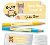 melu kids® Set di Etichette Adesive Personalizzate Scuola [125, Giallo] - Etichette Adesive per Matite, Quaderni, Materiale Scolastico e Oggetti - Resistenti all'Acqua - Tre Dimensioni