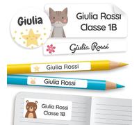 melu kids® Set di Etichette Adesive Personalizzate Scuola [190, Bianco] - Etichette Adesive per Matite, Quaderni, Materiale Scolastico e Oggetti - Resistenti all'Acqua - Tre Dimensioni