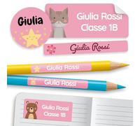 melu kids® Set di Etichette Adesive Personalizzate Scuola [190, Rosa] - Etichette Adesive per Matite, Quaderni, Materiale Scolastico e Oggetti - Resistenti all'Acqua - Tre Dimensioni