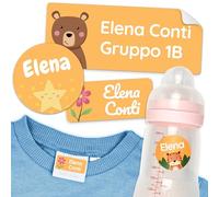 melu kids® Set di etichette adesive personalizzate scuola materna e asilo (100 pezzi) - Etichette personalizzate per vestiti, tessuti e oggetti - Adesivi Personalizzati Lavabili - Arancione