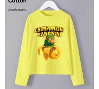 Meme astratto di intelligenza artificiale, meme di scimmia banana con motivo stampato "Chimpanzini Bananini", maglietta a maniche lunghe in cotone per ragazzi/ragazze, maglietta a maniche lunghe per b