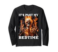 Meme divertente "It's Past My Bedtime Tired Skeleton Fire Flames" Maglia a Manica