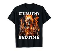 Meme divertente "It's Past My Bedtime Tired Skeleton Fire Flames" Maglietta