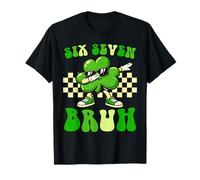 Meme Divertente per Bambini Six Seven Bruh Dabbing Shamrock Lucky Clover Maglietta