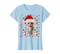 Meme Natalizio El Gato Sad Cat Munchkin Kitty Meme alla Moda Maglietta, Donna, Celeste, XL