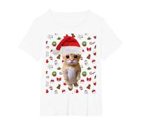 Meme Natalizio El Gato Sad Cat Munchkin Kitty Meme alla Moda Maglietta, Donna Plus-Size, Bianco, 2X