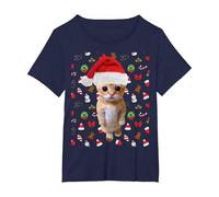 Meme Natalizio El Gato Sad Cat Munchkin Kitty Meme alla Moda Maglietta, Donna Plus-Size, Navy, 2X