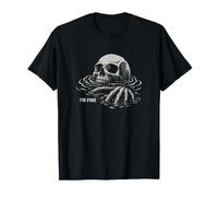 Meme Sarcastico Divertente con Teschio annegato con Scritta I'm Fine Skeleton Drowning Maglietta