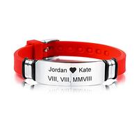 MeMeDIY 13mm Bracciale Largo Silicone Regolabile Sport Nome Polso ID Tag Identificazione Bracciale Personalizzato per Uomo Donna Bambini Acciaio Inossidabile - Incisione Personalizzata (Rosso Colore)