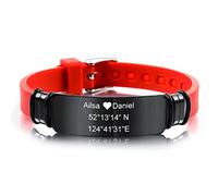 MeMeDIY 13mm Bracciale Largo Silicone Regolabile Sport Nome Polso ID Tag Identificazione Bracciale Personalizzato per Uomo Donna Bambini Acciaio Inossidabile - Incisione Personalizzata (Rosso Colore)