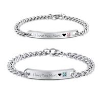 MeMeDIY 2 Pezzi Braccialetti Coppia Personalizzata Nome/Data Dell'incisione per Fidanzato Fidanzata Bracciali Regolabili in Acciaio Inossidabile Regalo d'Amore