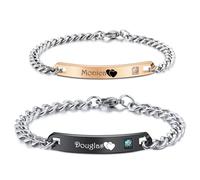 MeMeDIY 2 Pezzi Braccialetti Coppia Personalizzata Nome/Data Dell'incisione per Fidanzato Fidanzata Bracciali Regolabili in Acciaio Inossidabile Regalo d'Amore
