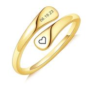 MeMeDIY Anelli di Promessa Personalizzati Anello a Spirale in Argento Sterling 925 con Incisione di Nome/Data/Iniziale per Donna Fede Nuziale di Fidanzamento Fede Aperta Regolabile - C2