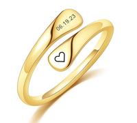 MeMeDIY Anelli di Promessa Personalizzati in Argento Sterling 925 Anello con e Nome Inciso Anello con Pietre Portafortuna per Donna Anello di Fidanzamento Anello regolabile con Apertura