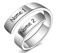 MeMeDIY Anelli di Promessa Personalizzati in Argento Sterling 925 Anello con e Nome Inciso Anello con Pietre Portafortuna per Donna Anello di Fidanzamento Anello regolabile con Apertura -Argento 01