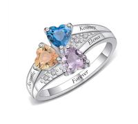 MeMeDIY Anelli Donna Personalizzata con Pietra Portafortuna | Anello Di Famiglia in Argento Sterling 925 con Inciso 1-4 Nomi | Regali Mamma/Fidanzata (Stile 4-Size 7)