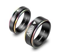 MeMeDIY Anelli in Acciaio Inossidabile Personalizzati Anello Nuziale con Nome Data e Testo Inciso Anelli di Coppia/Anelli Girevoli da Uomo/Anello di promessa/Anelli di Fidanzamento -Style B1-9#