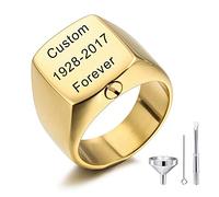 MeMeDIY Anello Dell'urna Personalizzato Anello con Sigillo per Donne Uomini Incisione a Colori e Nero Immagine/Nome/Testo/Foto Commemorativo in Acciaio Inossidabile Keepsake (Oro Dimensione 14)