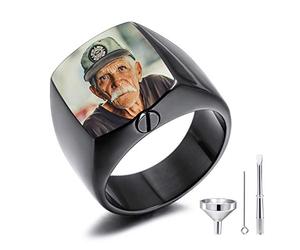 MeMeDIY Anello Dell'urna Personalizzato Anello con Sigillo per Donne Uomini Incisione a Colori e Nero Immagine/Nome/Testo/Foto Commemorativo in Acciaio Inossidabile Keepsake (Nero Dimensione 22)
