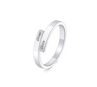 MeMeDIY Anello Personalizzato Spirale Aperta con Nomi Incisi Anello Promessa di Amicizia in Acciaio Inossidabile Placcato Oro Regalo per Donne Sorella Fidanzata (Argento, Misura 14)