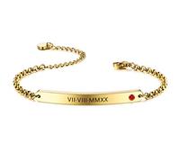 MeMeDIY Bracciale Birthstone Personalizzato Nome/Data Dell'incisione per Le Donne Ragazza Catena a Maglie Regolabili in Acciaio Inossidabile Regalo Damigella d'Onore(Colore Oro)