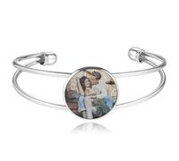 MeMeDIY Bracciale con Foto Personalizzato per Donna con Immagine Incisa e Testo Bracciale Rigido Aperto in Oro/Argento/Nero Ciondolo a Forma di Cuore Regalo Personalizzato per Mamma Moglie Amico - A1
