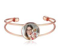 MeMeDIY Bracciale con Foto Personalizzato per Donna con Immagine Incisa e Testo Bracciale Rigido Aperto in Oro/Argento/Nero Ciondolo a Forma di Cuore Regalo Personalizzato per Mamma Moglie Amico - A3