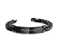 MeMeDIY Bracciale con Nome Bracciale Personalizzato con Catena a Cordolo in Acciaio Inossidabile Bracciale con Maglia Cubana per Uomo Donna Incisione Nome Data Etichetta Lucida - Colore Nero