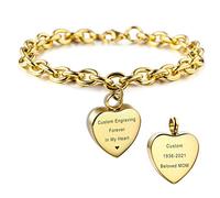 MeMeDIY Bracciale con Urna A Cuore Personalizzato Incisione con Foto Nome per Donna Ragazza Uomo Ragazzo Cane Gatto Pet Porta Ceneri Umano con Catena Regolabile Kit di Imbuto per Cremazione Ricordo