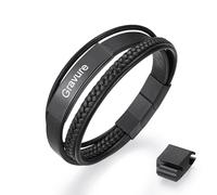 MeMeDIY Bracciale in Pelle Personalizzato per Uomo Citazione Ispiratrice Incisa Nome Data ID Bracciale | Bracciale in Pelle Regolabile | Regalo per Fidanzato/Marito/Papà/Figlio -Nero#03