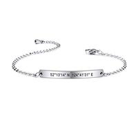 MeMeDIY Bracciale Nome/Data/Coordinate Personalizzate Dell'incisione per le Donne Ragazza Fidanzata Migliori Amici in Acciaio Inossidabile Regalo Damigella D'onore (Argento)