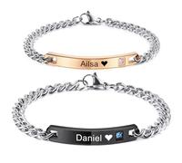 MeMeDIY Bracciale Personalizzato Braccialetti Abbinati Per Coppie Testo Nome Inciso Data Braccialetto in Corda Intrecciata Fatto a Mano Regolabile Tag in Acciaio Inossidabile Personalizzata (D2)