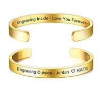 MeMeDIY Bracciale Personalizzato con Incisione ID Identificativo su Misura per Uomo Donna Ragazza Bracciale Rigido Regolabile in Acciaio Inossidabile (Taglie Piccole, Oro Colore)