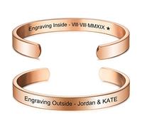 MeMeDIY Bracciale Personalizzato con Incisione ID Identificativo su Misura per Uomo Donna Ragazza Bracciale Rigido Regolabile in Acciaio Inossidabile (Taglie Grandi, Oro Rosa Colore)