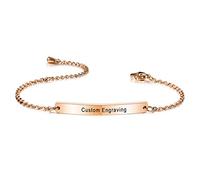 MeMeDIY Bracciale Personalizzato Nome/Data Dell'incisione per Le Donne Ragazza Fidanzata Migliori Amici Bracciale in Acciaio Inossidabile Regalo Damigella d'Onore (Oro Rosa)