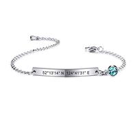 MeMeDIY Bracciale Personalizzato Nome/Data per Le Donne Ragazza Fidanzata Migliori Amici Birthstone Bracciale in Acciaio Inossidabile Regalo Damigella d'Onore (Argento)