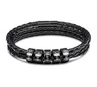 MeMeDIY Braccialetti personalizzati con incisione 2-6 nomi Identificazione di identificazione Perline in vera pelle in acciaio inossidabile Polsino intrecciato Regali per damigella d'onore (5 perline)