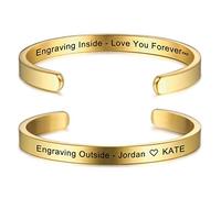 MeMeDIY Braccialetto Personalizzato con Incisione ID Identificativo su Misura per Uomo Donna Ragazza Ragazzi Bracciale Rigido Regolabile in Acciaio Inossidabile (6mm Larghezza, Oro Colore)