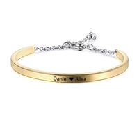 MeMeDIY Braccialetto Personalizzato Incisione Identificativo su Misura per Donna Ragazza Bracciale Rigido Regolabile in Acciaio Inossidabile Resistente all'Acqua (4 mm Larghezza, Oro Colore)