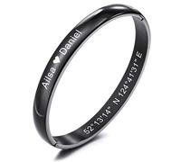 MeMeDIY Braccialetto Personalizzato Incisione Nome Identificativo ID Personalizzato per Uomo Donna Ragazze Ragazzi Resistente all'Acqua Bracciale Rigido in Acciaio Inossidabile (Nero Colore)