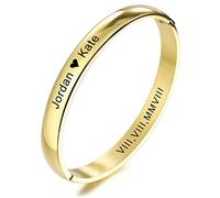 MeMeDIY Braccialetto Personalizzato Incisione Nome Identificativo ID Personalizzato per Uomo Donna Ragazze Ragazzi Resistente all'Acqua Bracciale Rigido in Acciaio Inossidabile (Oro Colore)