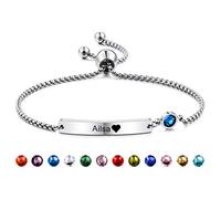 MeMeDIY Bracelets de Naissance Personnalisés Cadeau Gravure D'anniversaire pour Femmes Fille Maman Meilleur Ami en Acier Inoxydable Amitié Réglable Cheville Lien Chaîne D'honneur (Argento Colore)